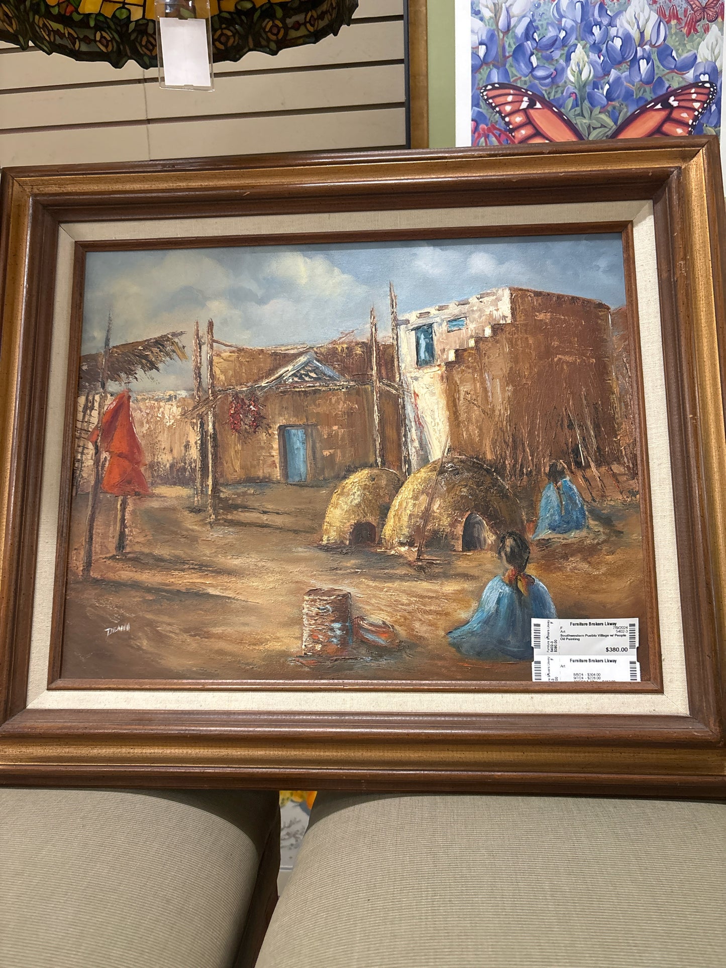 Southwestern Pueblo Village w/ People Oil Painting
