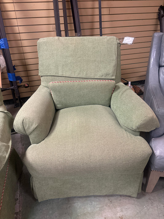 Light Green Club Chair w/ Rolled Arms & Pleated Skirt
