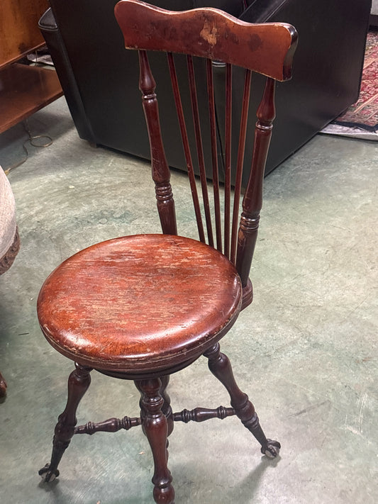 Antique Victorian Wood Organ/Vanity Chair w/ Swivel Seat