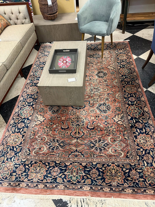 Hand woven 100% Wool Pink & Navy Rug (6x9)