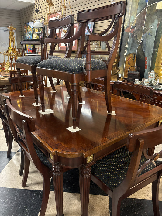 Statton 6'Cherry Dining Table w/ 3 Leaves (10') &10 Custom Upholstered Chairs