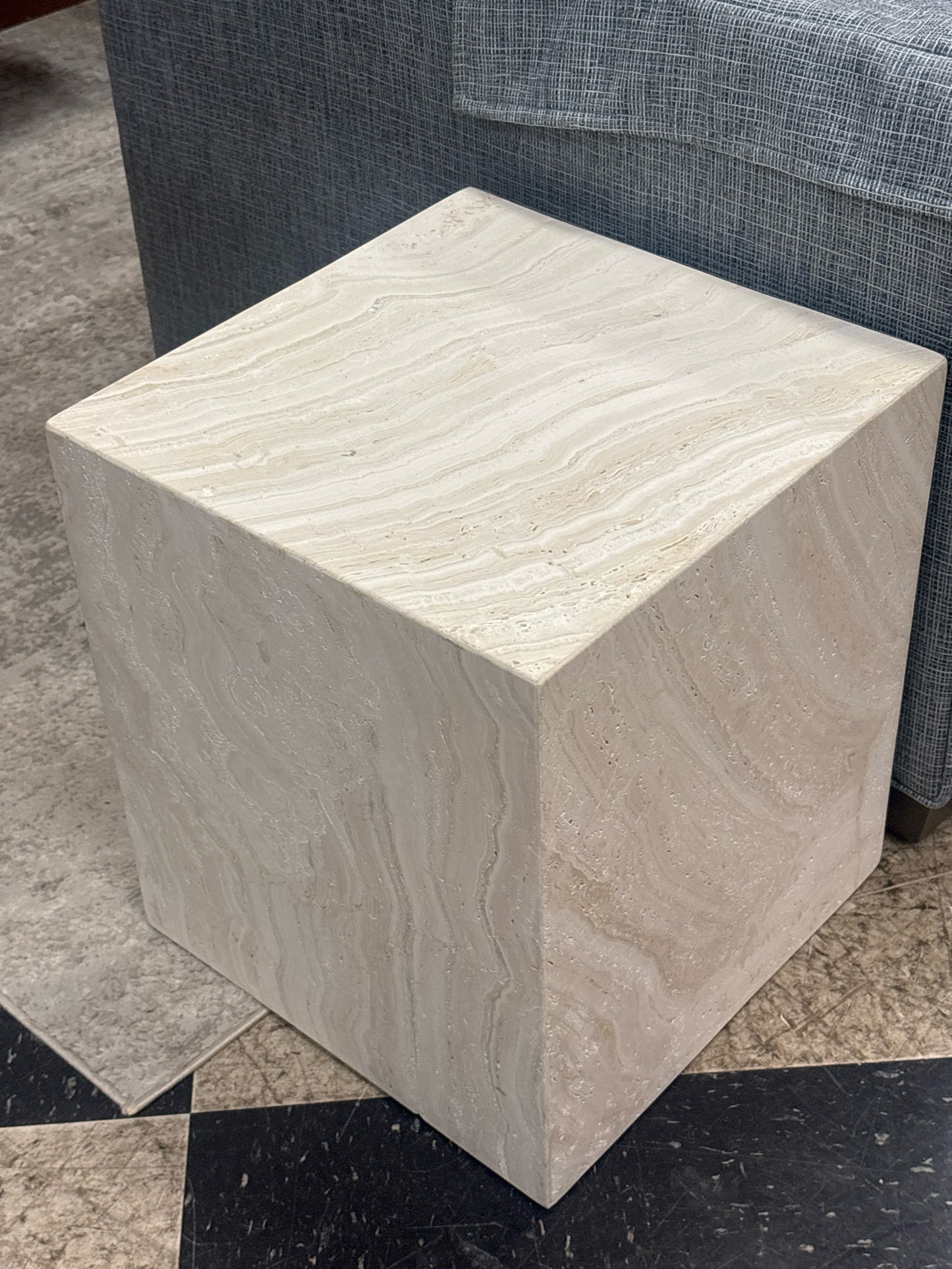 CB2 White Travertine Square Side Tabel (16x16x18)