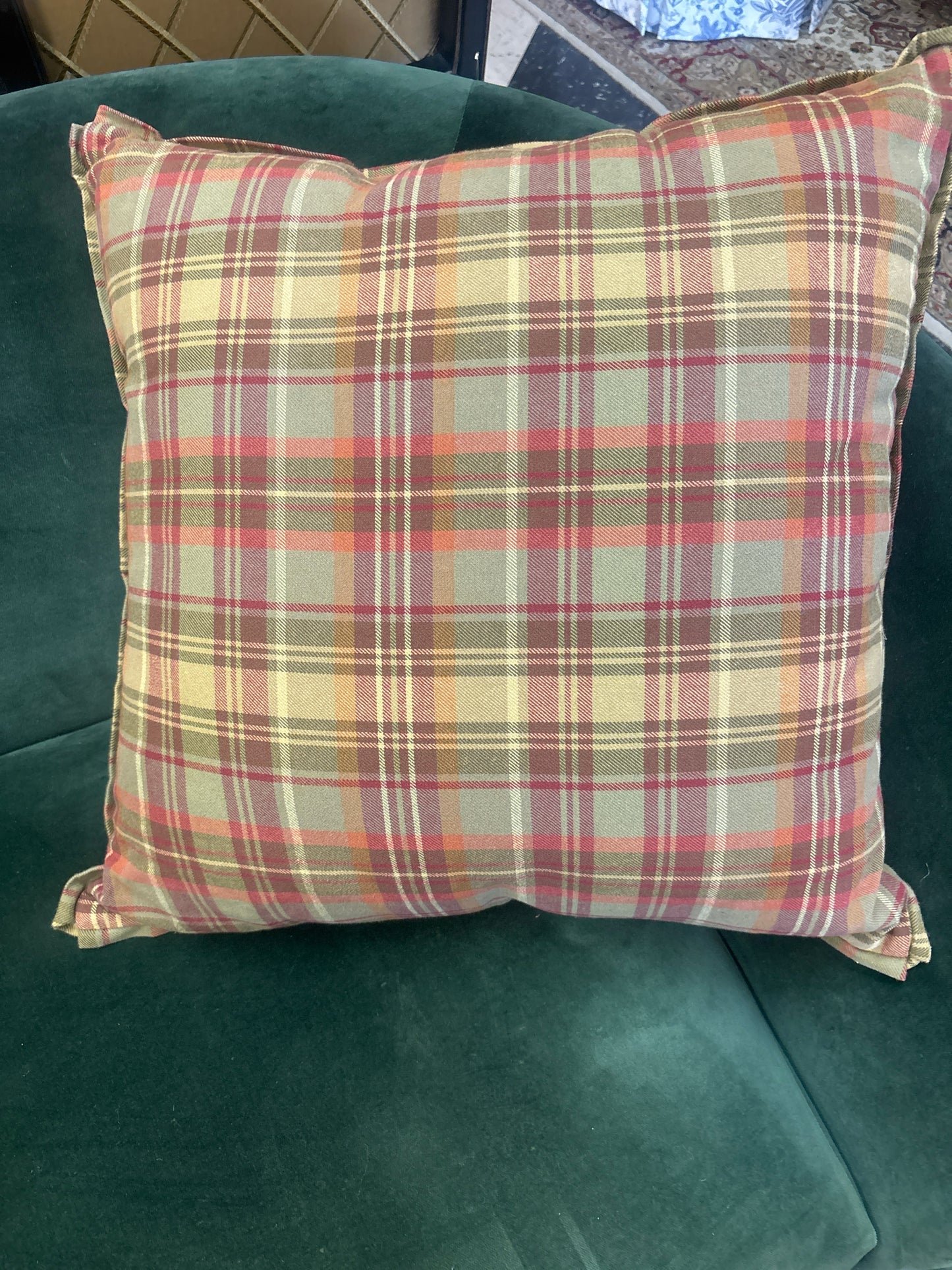 Schumacher Imperial Trellis Pillow w/ Geometric Front & Plaid Back (24"x24")