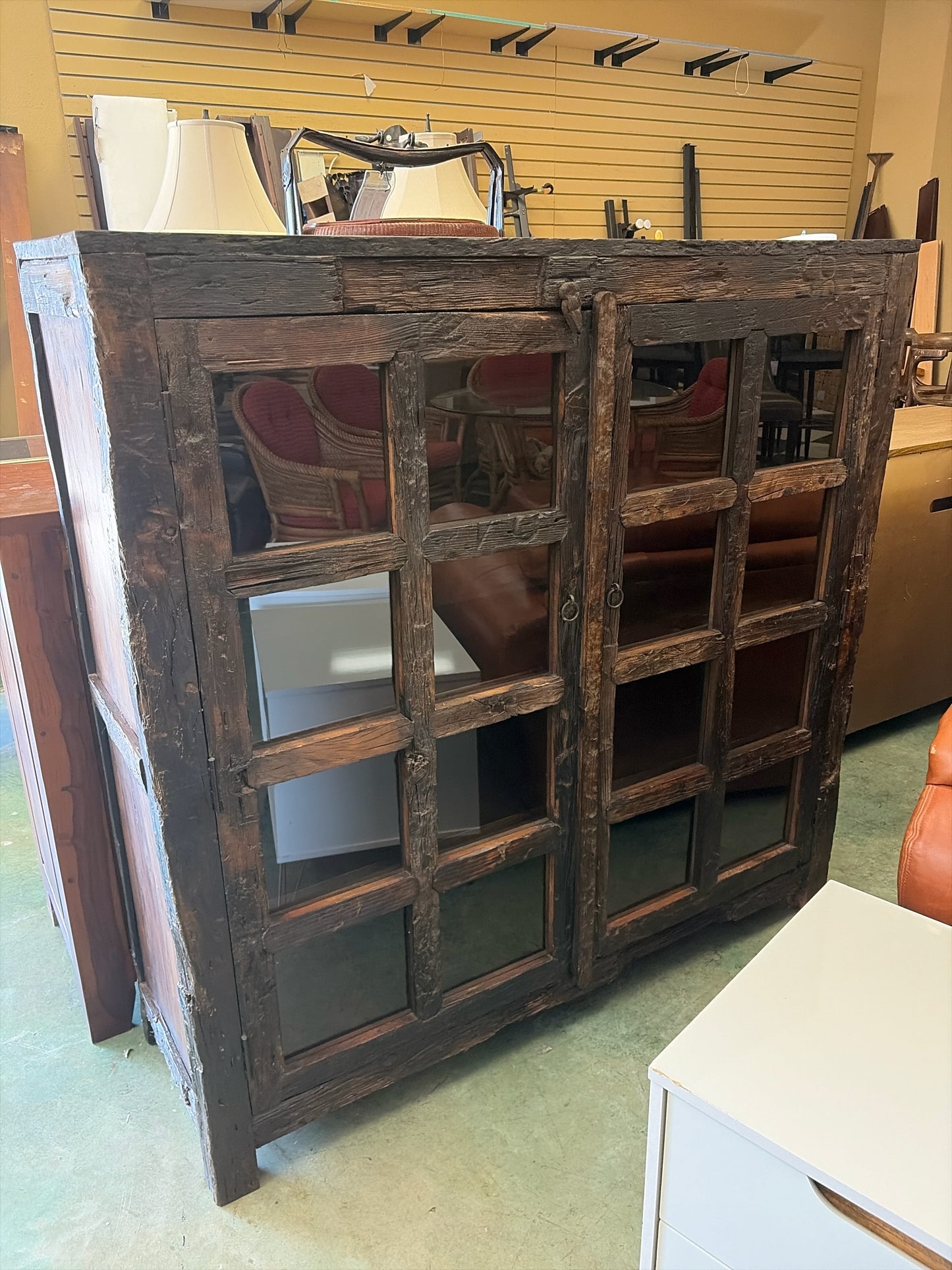 Four Hands Rustic Wood Cabinet w/Glass French Doors