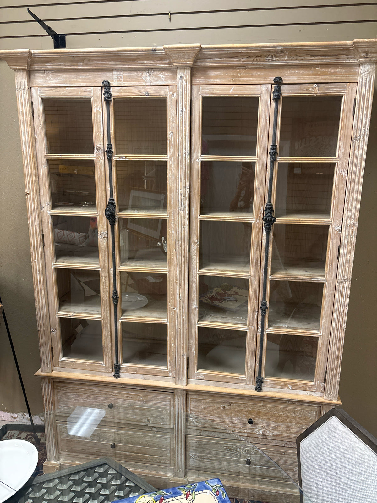 Rustic Glass Door Display Cab/Bookcase w/ Cast Iron Cremone HW (90 1/4x64x17.5)