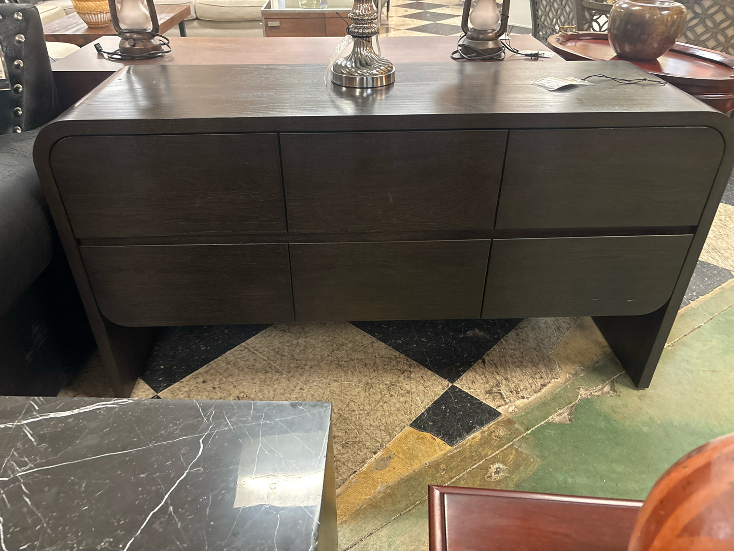 CB2 6-Drawer Dark Wood Sideboard w/Round Edges