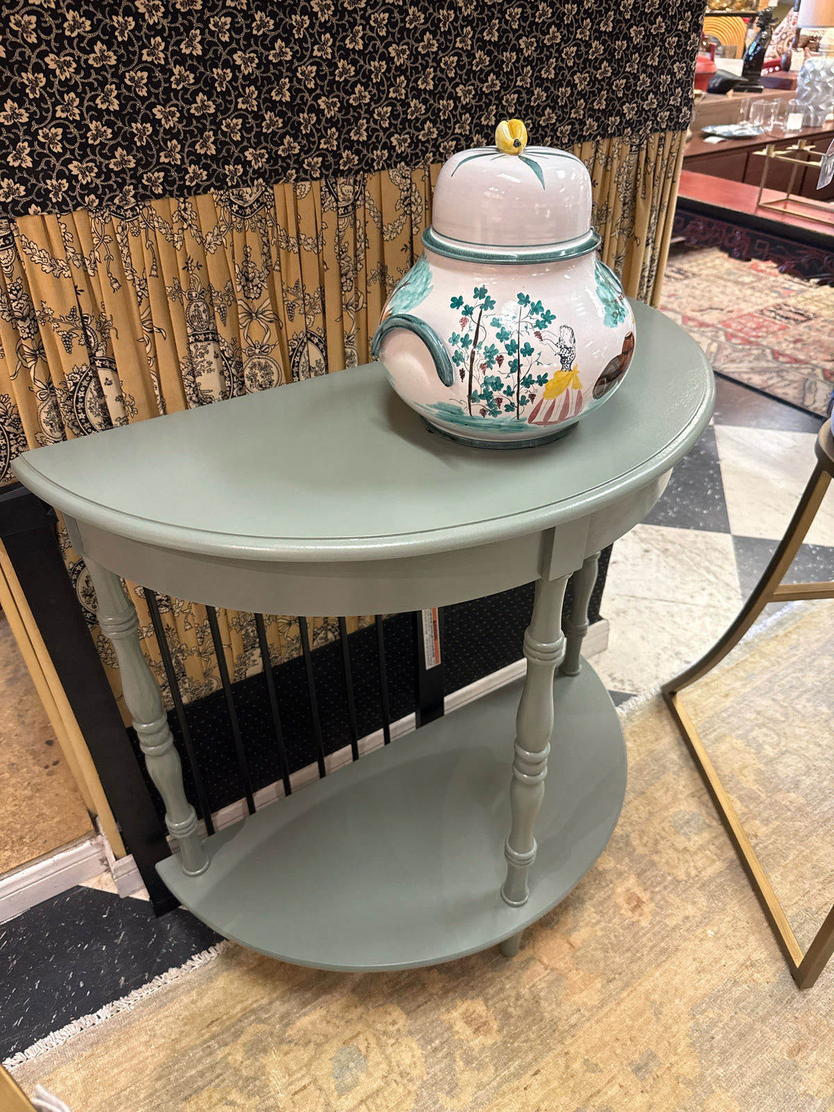 Vintage Wooden Demilune Side Table Grey-ish
