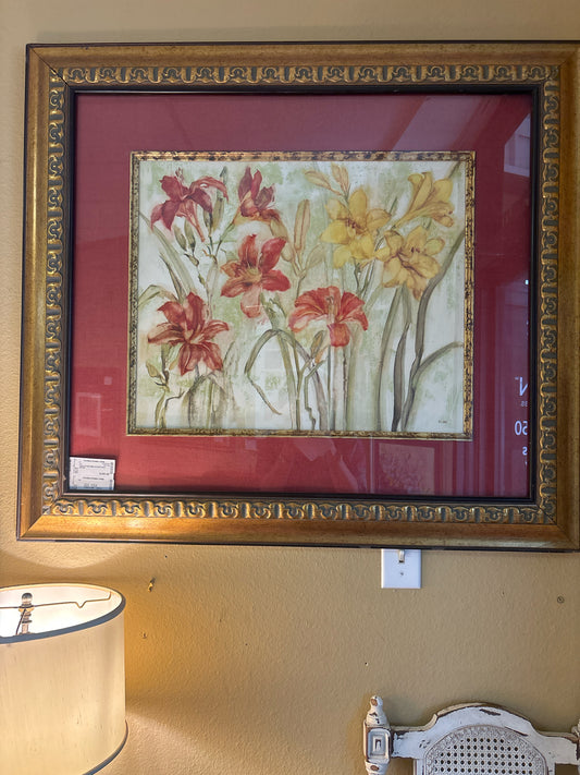 Yellow & Red Lillies in Gold Frame (39x35)