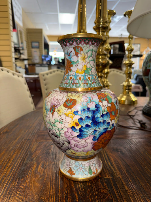 Cloisonné Vase Dark White & Multi color 13' Tall