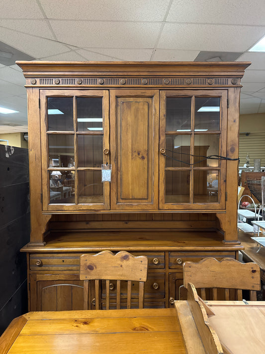 Ethan Allen Lighted Pine Hutch w/Glass Shelves