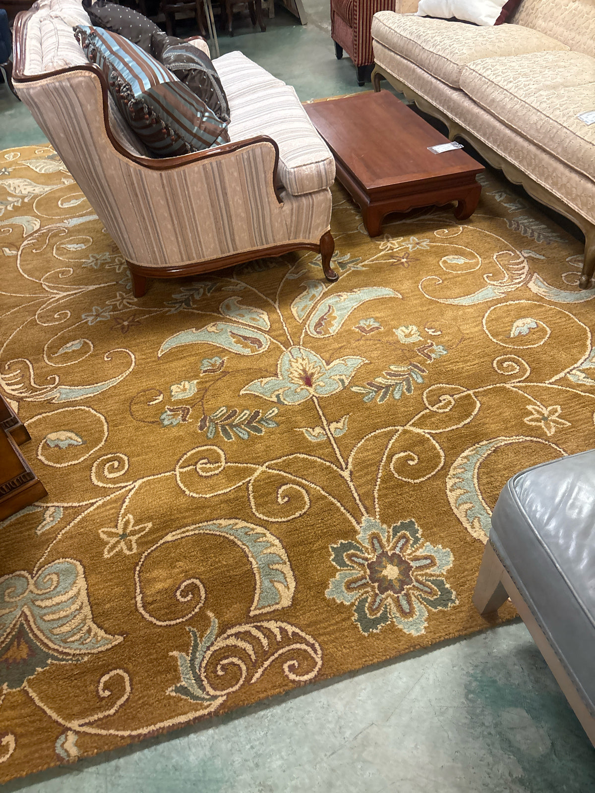 8x10 Wool Pile Rug -Tan/Turquoise/Beige/Purple
