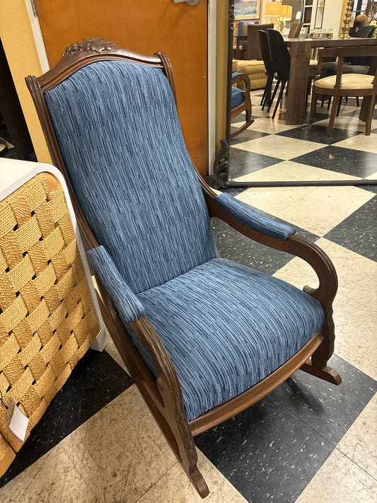 Vintage Victorian Style Rocking Chair w/ Blue Upholstery