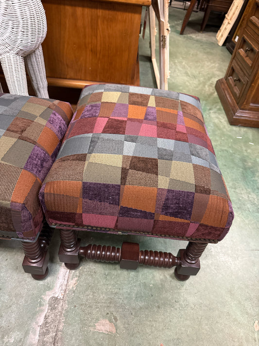 Multi-color Patchwork Ottoman w/Wood Legs