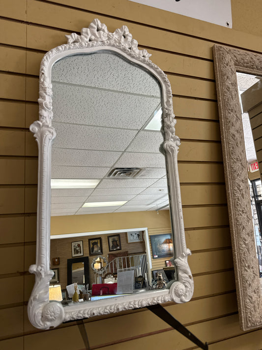 French Provencal Ornate White Mirror w/Bow Design (15x32)