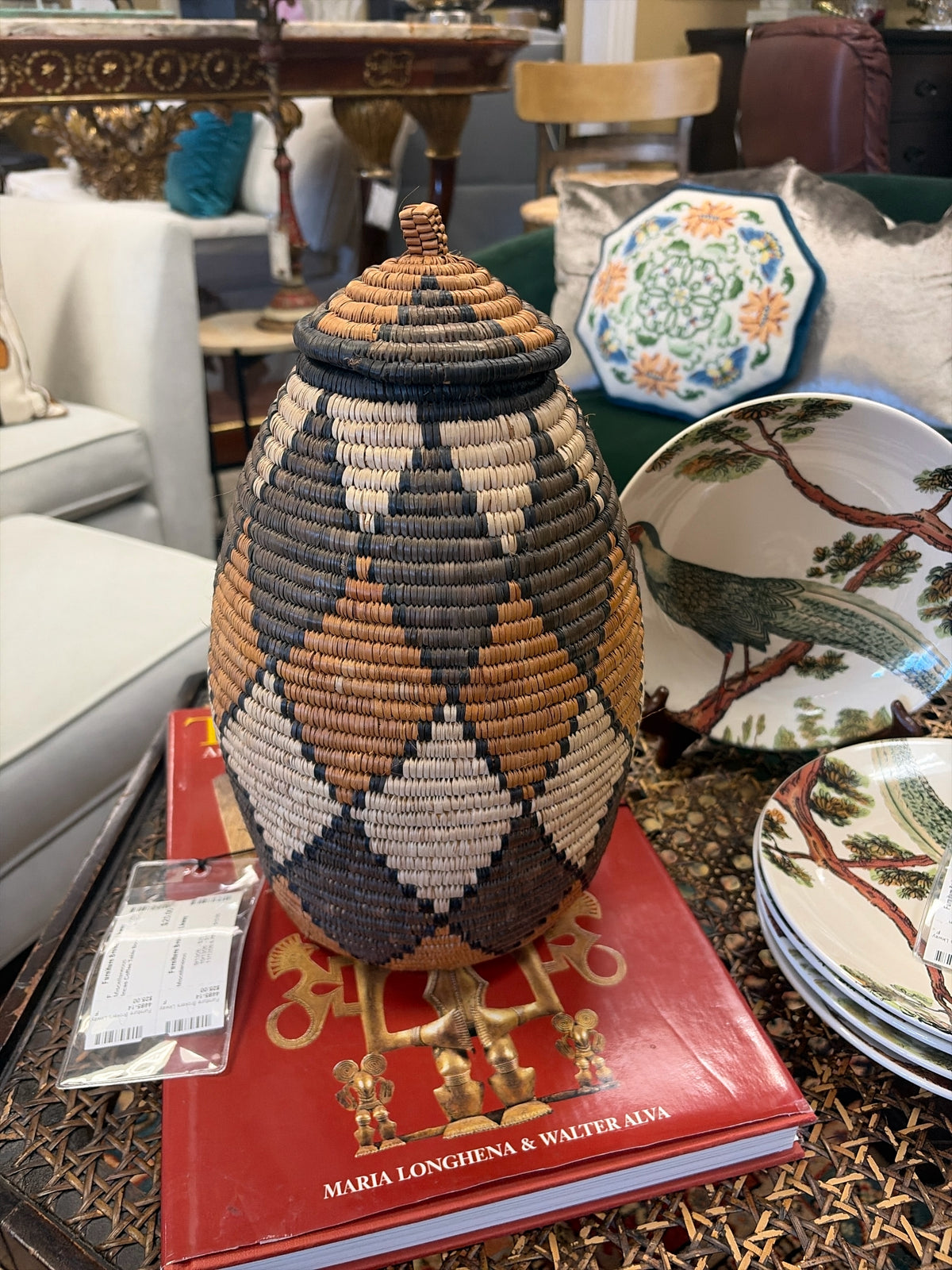 Authentic Hand Woven S.African Traditional Zulu Basket w/Lid 13"Tall