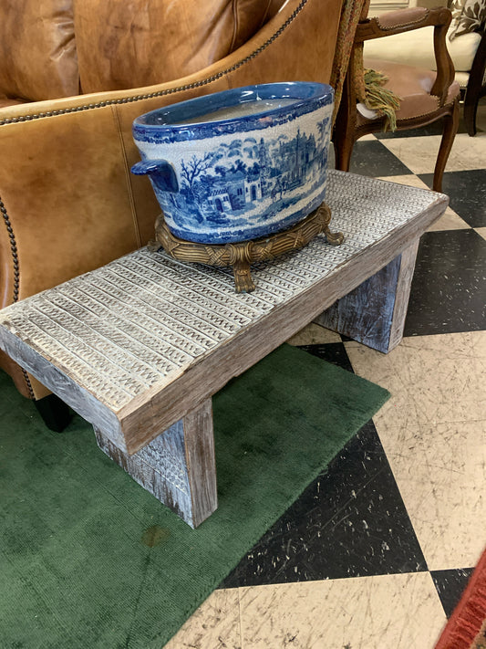 Hand Carved Gray Wood Bench 36x14x14