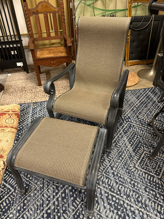SET 5 Outdoor Set- 3 Black/Woven Arm Chairs w/Matching Foot Stool & Black Metal