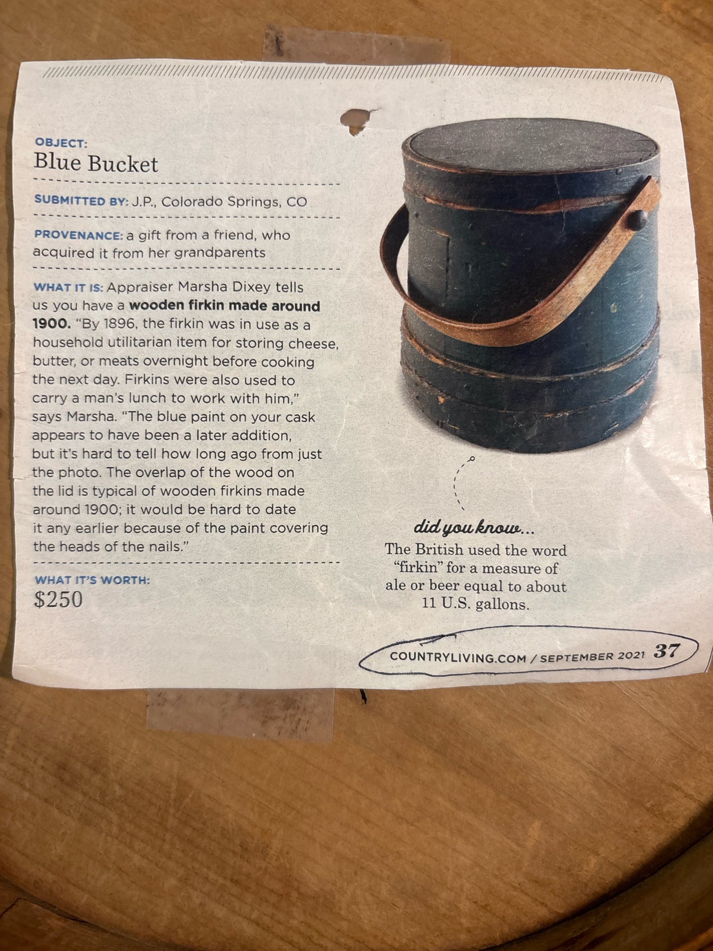 Antique Firkin Sugar Bucket - Oak w/ Lid ( See note inside Lid)