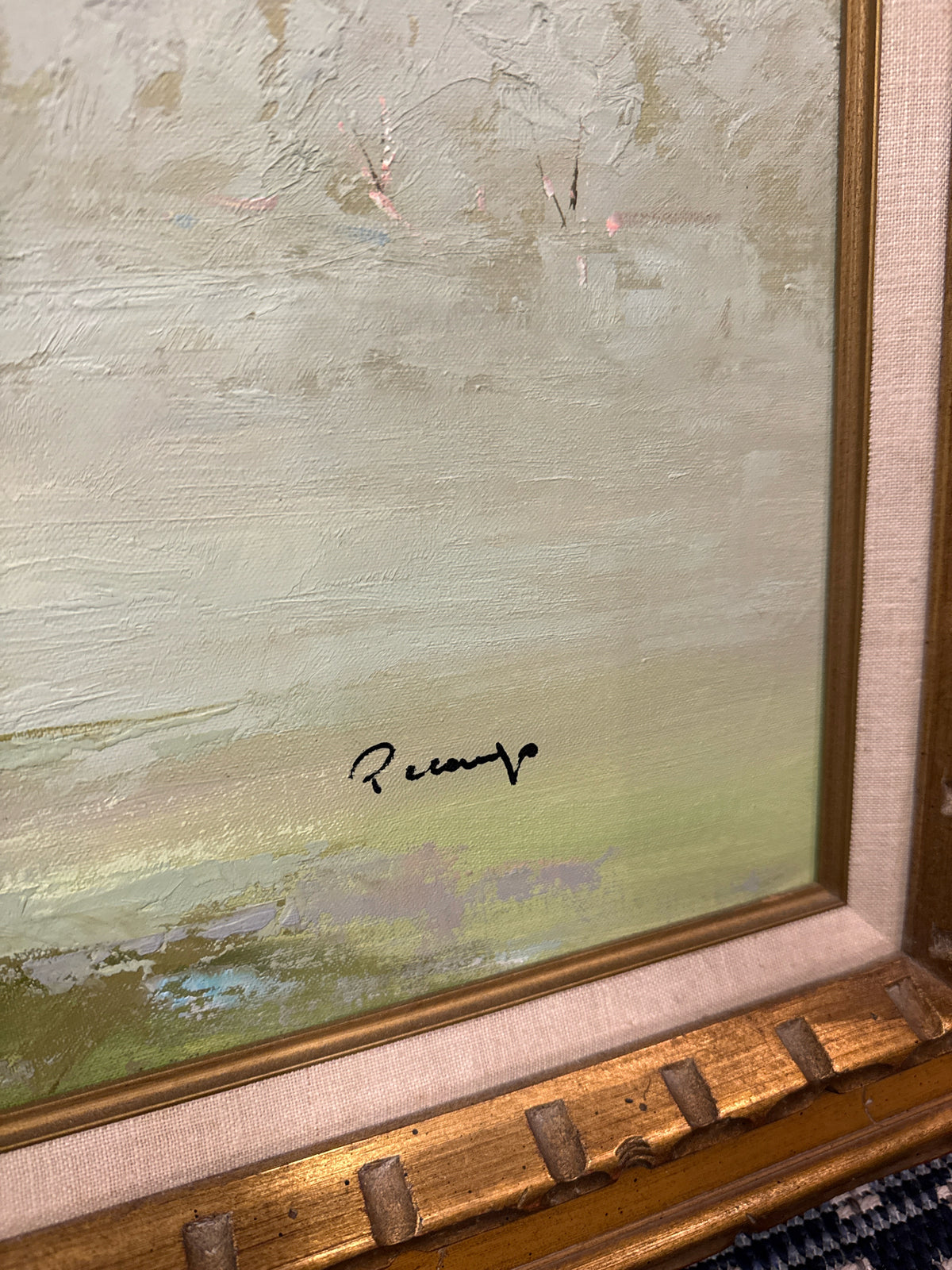 Vintage Orig. Oil-Signed-Park Scene Landscape w/Gold Ornate Gilt Frame(45"x 33")
