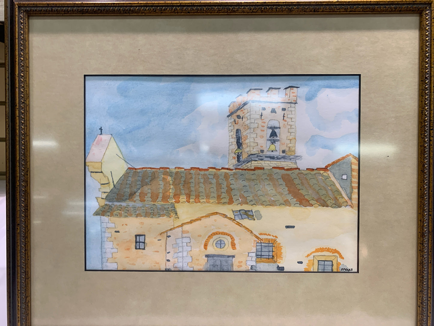 Original Signed Watercolor- Bell Tower Church by Spears (14"x 17")