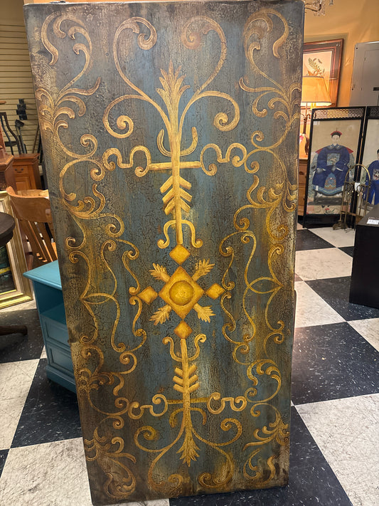 Blue & Gold Hand Painted Wood Wall Panel (27x60)
