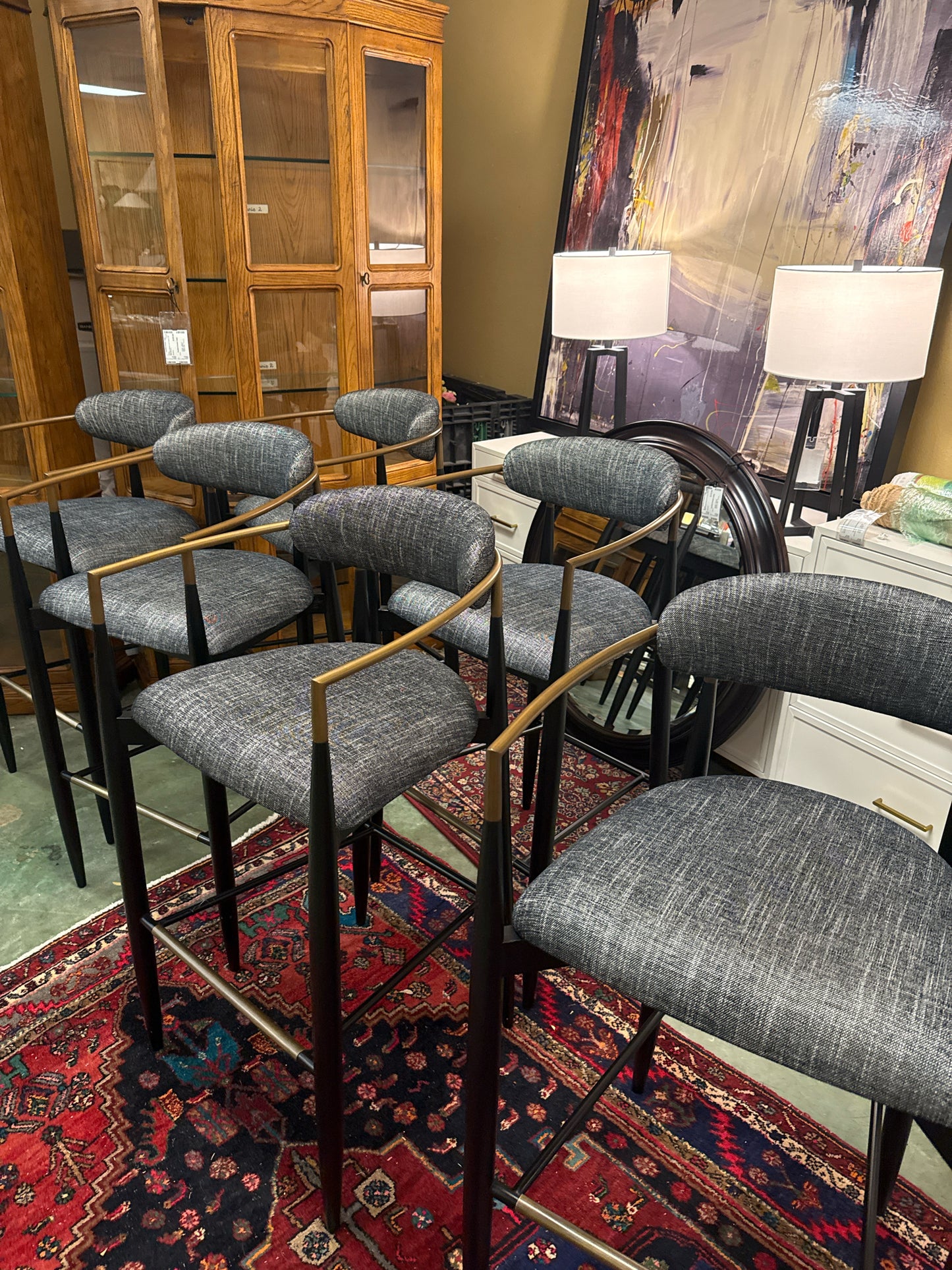 Set of 6 Arhaus Jaggerstool Black BarStools Black Cushions