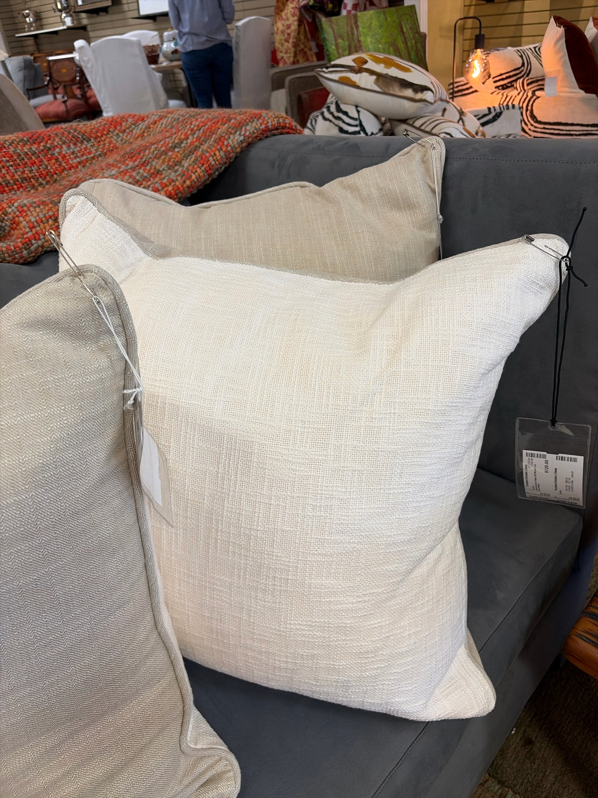 Custom Down Filled Off White/Tan Linen Pillow