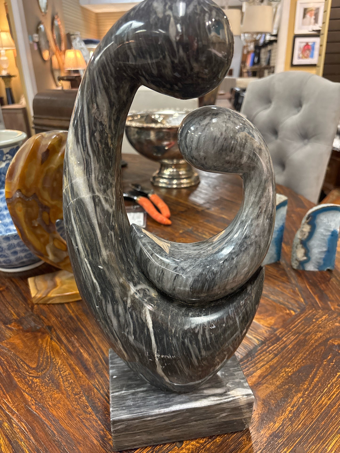 Mother & Child Gray Marble Figure 16 1/2"