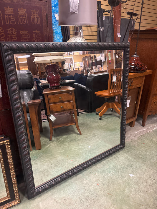 44" Square Beveled Mirror in Black Wood Frame