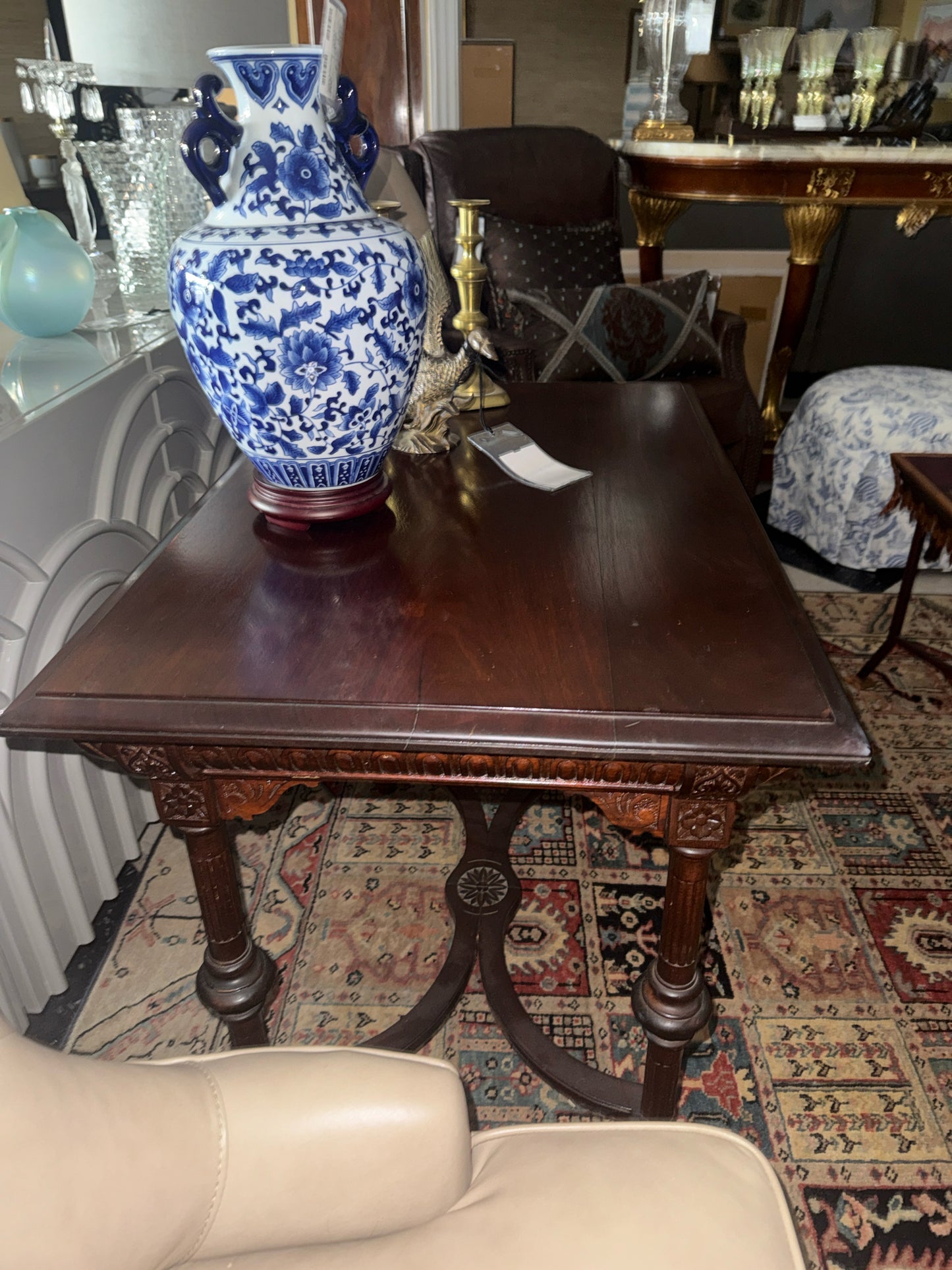 Wooden Side Table Victorian-style w/Ornate Turned Legs