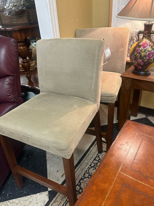 PAIR of Calvin Klein Beige Barstools w/ Wood Legs