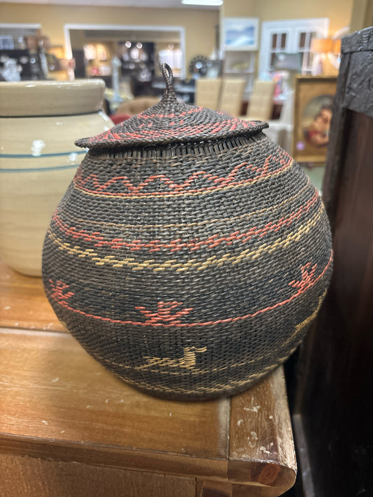 Yekuana Indian Woven Basket-Brown/Orange/Tan