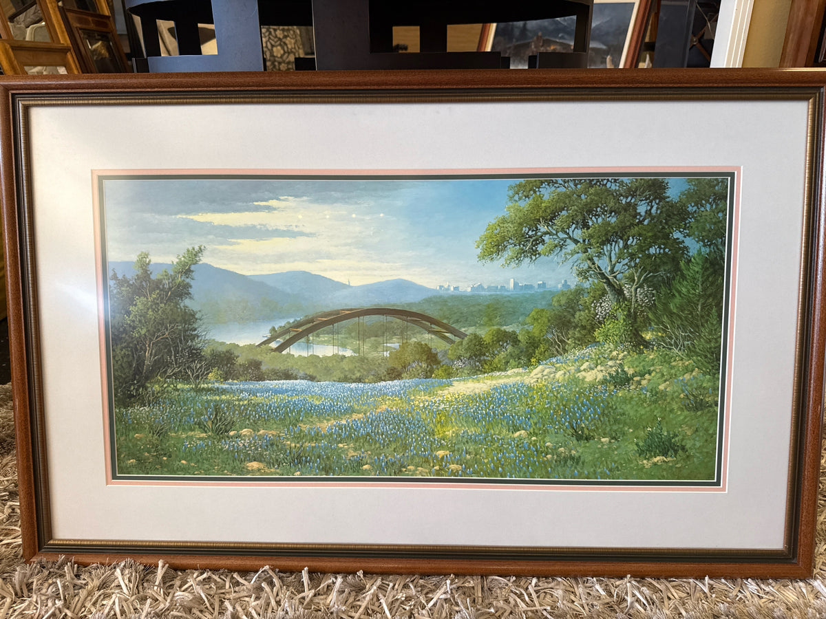 Signed & #'d Print-TX artist-Bluebonnet & Penny Backer Bridge w/City Scape & Woo