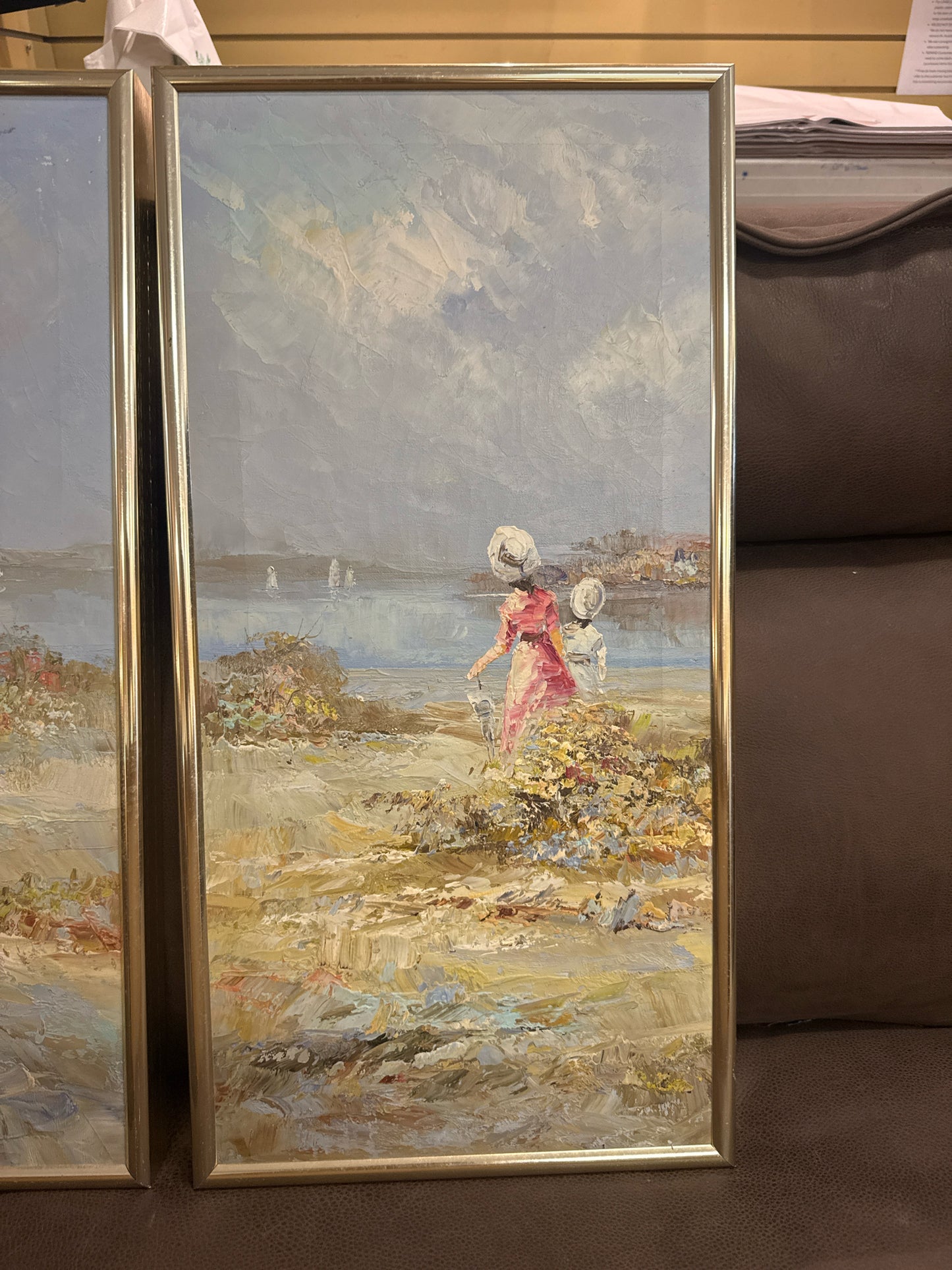 Original Oil Ladies at Beach By French Impressionist Marie Charlot (3 pieces)