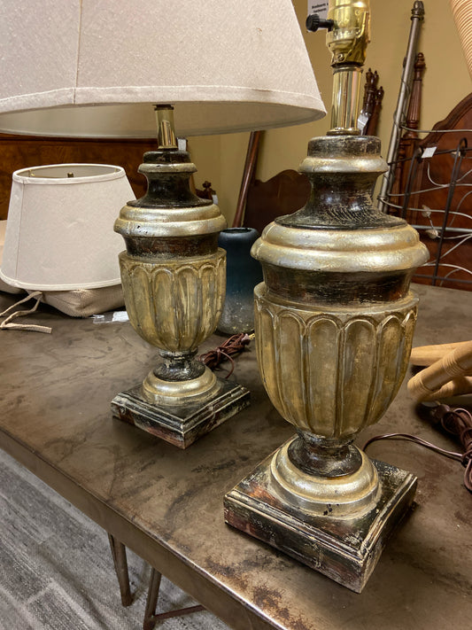 Pair of Gold Lamps w/ Linen Shades