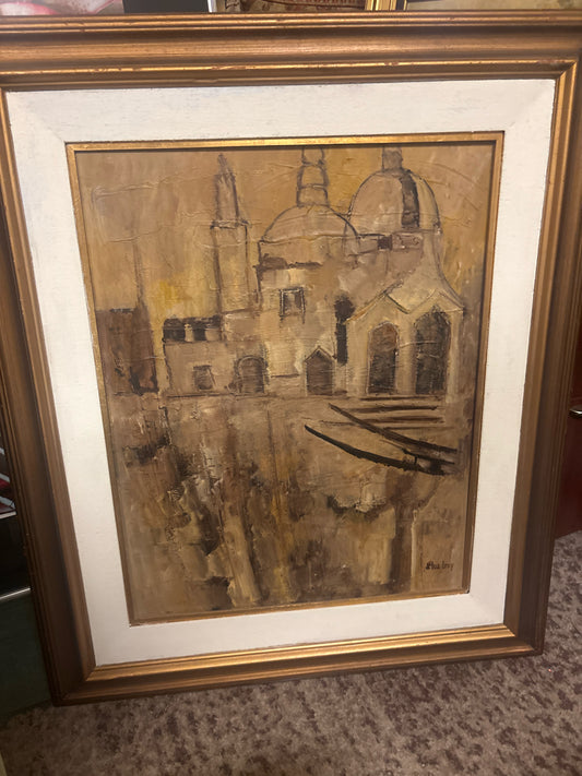 Signed Oil Venice in Bronze Frame by Waco Artist 33x39