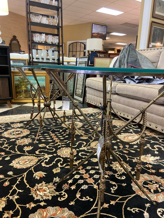 French Empire Style Table - Glass & Brass (23"Diameter x 25" Tall)
