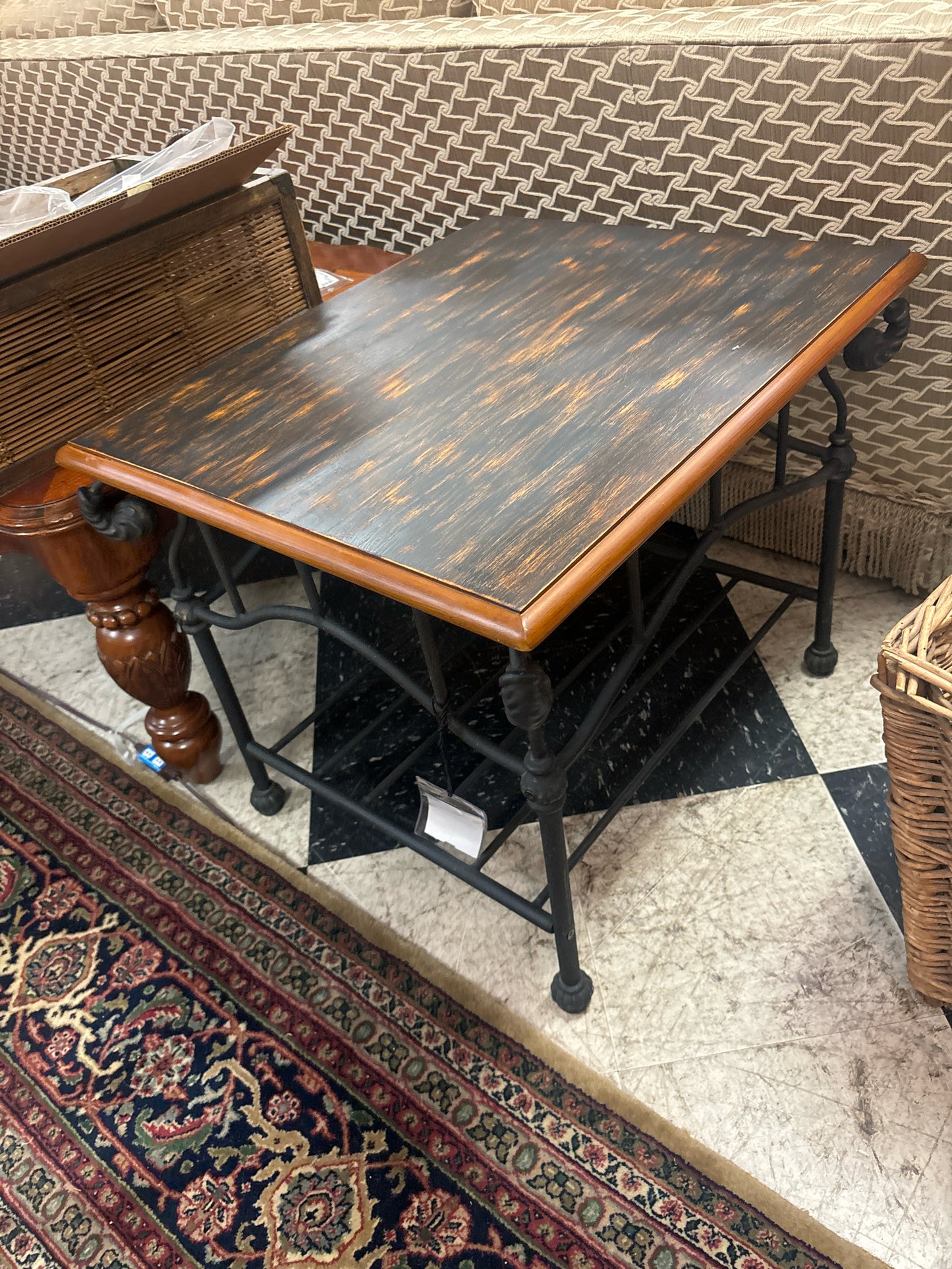 Black Metal Side Table w/ Brown Wood Top