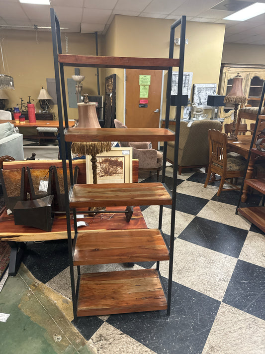 Industrial Black Wrought Iron & Wood Shelves/Bookcase