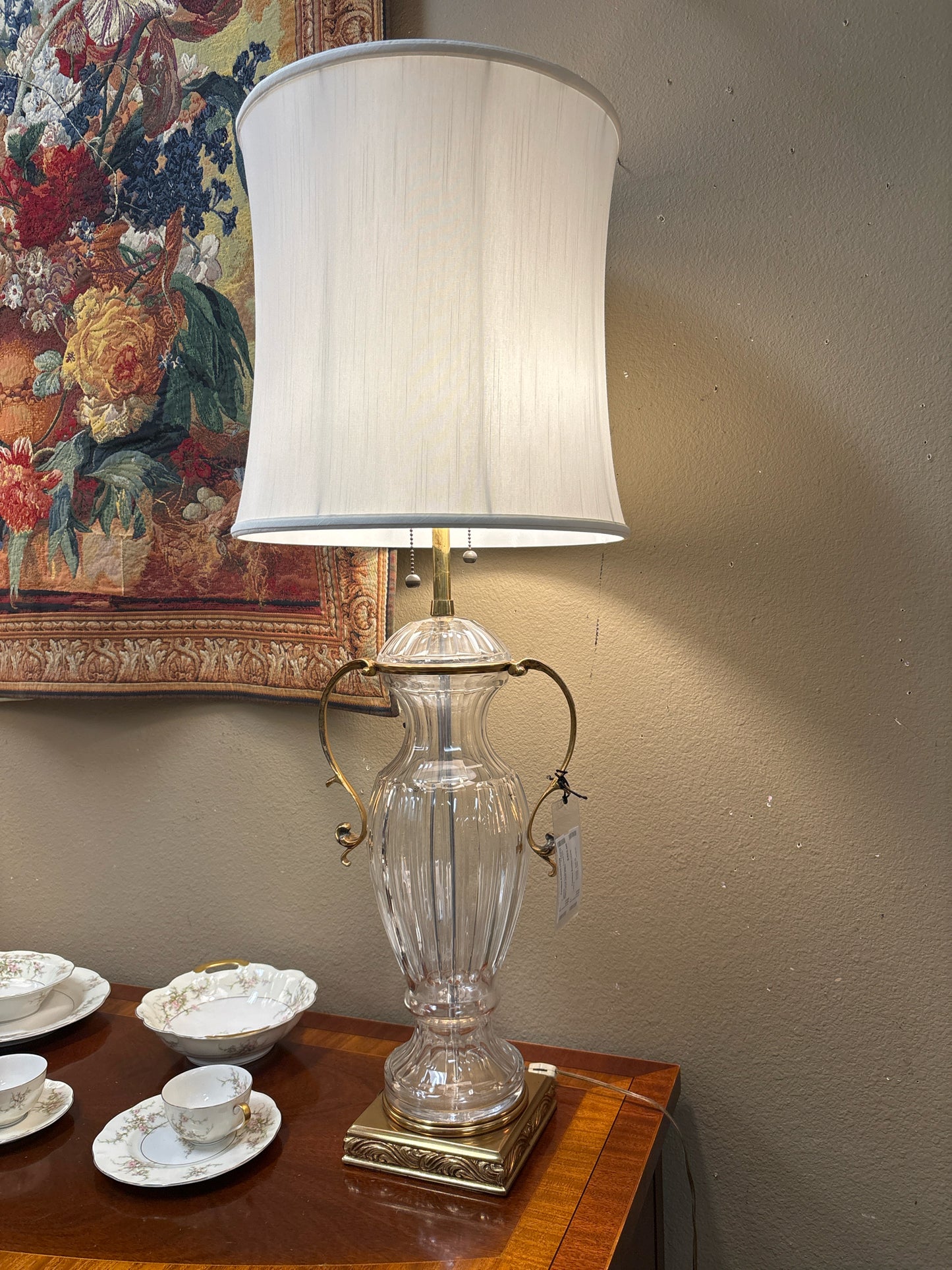 Marbro Lamp Co.Vintage Crystal Urn Table Lamps w/Silk Shade