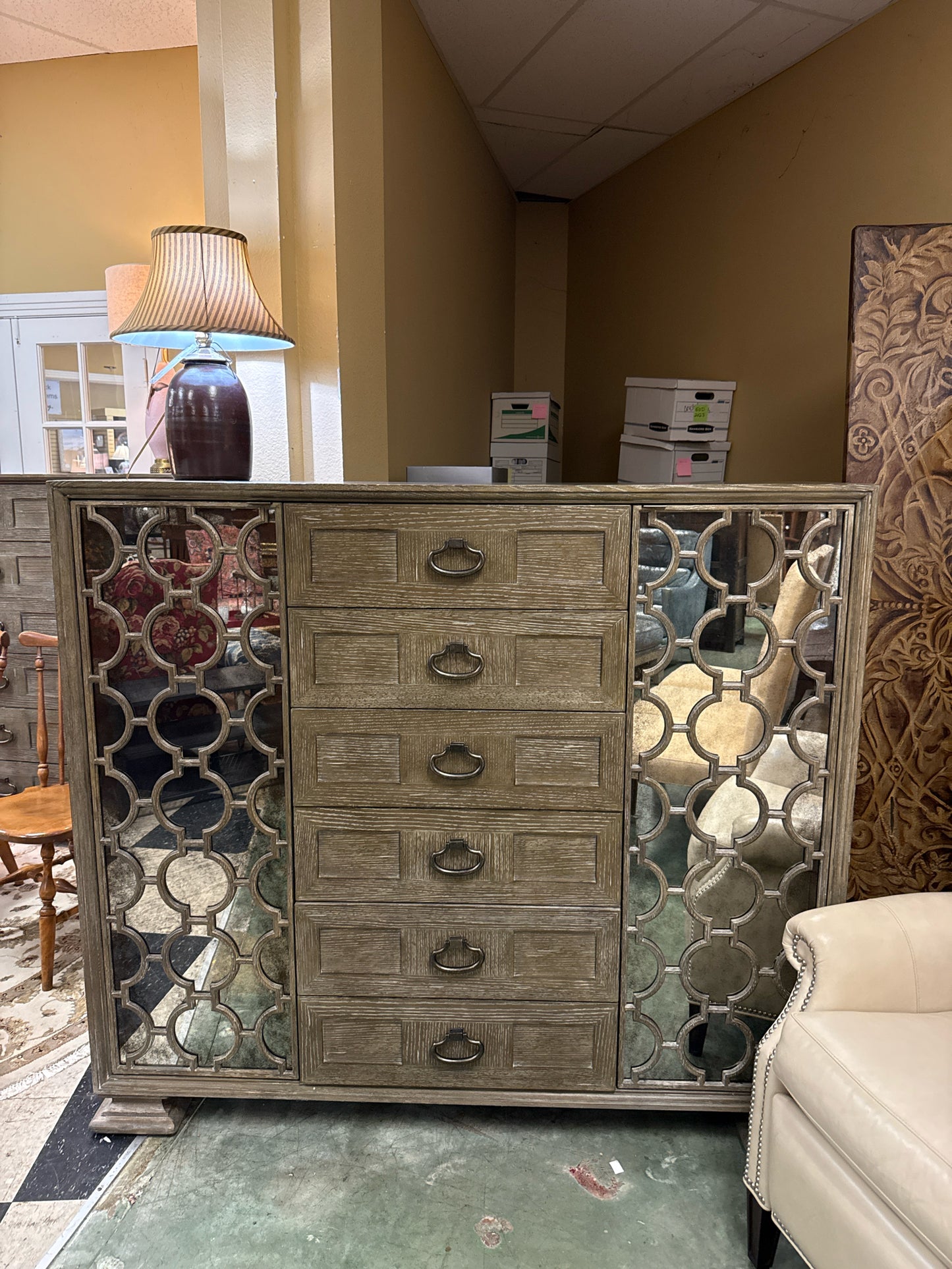 Bernhardt-Mirrored 6-Drawer Chest/Dresser w/Velvet-lined Drawers