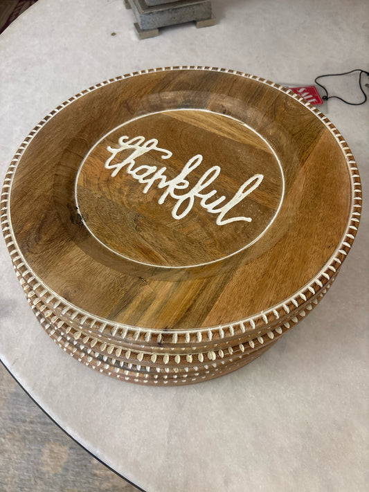 SET of 9 Wooden Pier One "Thankful" Plate Chargers