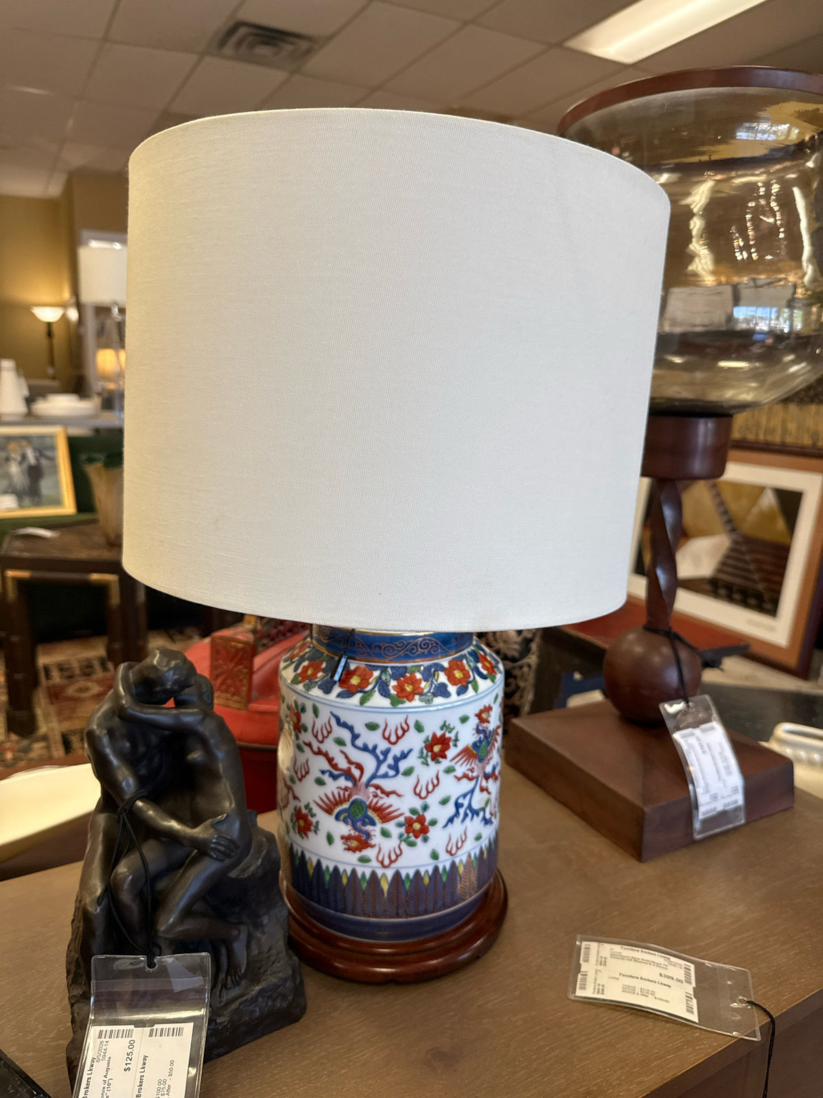 Pair Vintage Hand Painted Gold Phoenix Imari Table Lamps