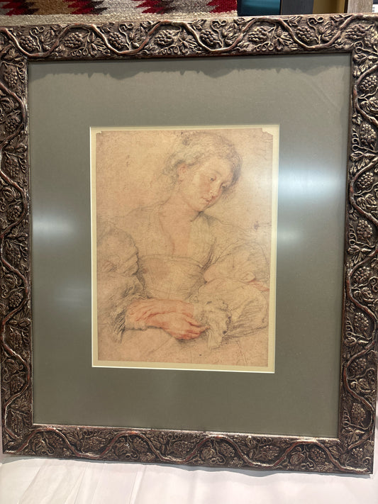 PRINT - P. Reubens 'Young Woman" in Grapevine Frame 19x22