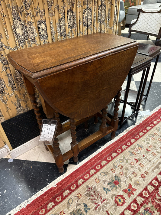Wood Drop Leaf Side Table w/ Barley Twist Legs