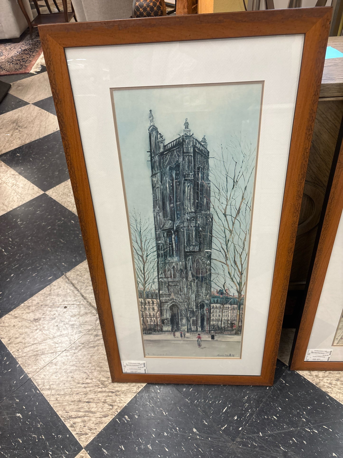 Signed Print "Paris Street" by Maurice Utillo in Wood Frame (20x40)