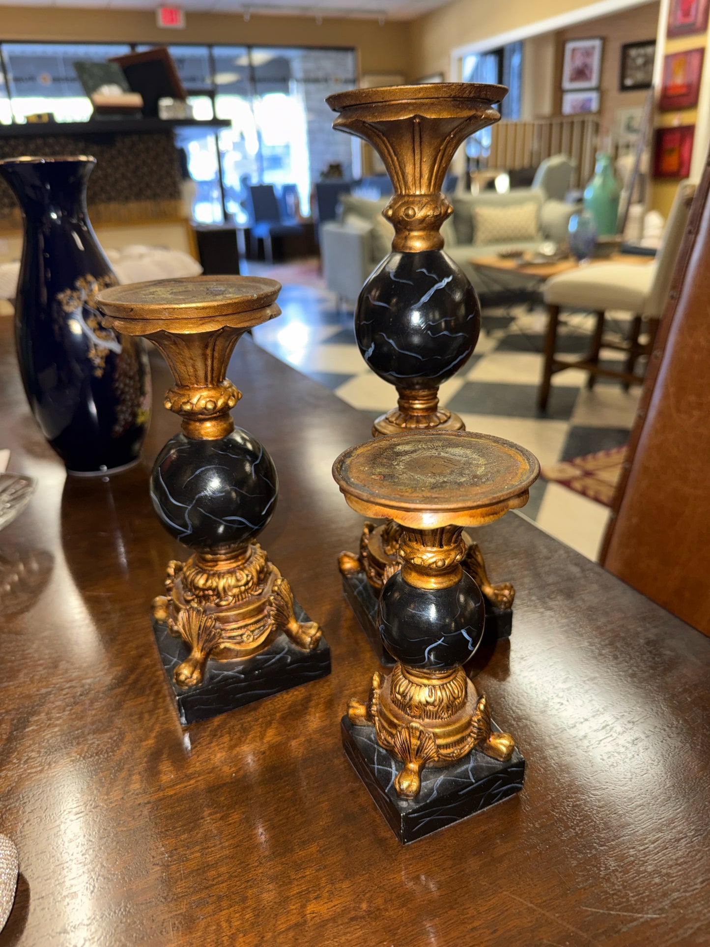 Bombay Company SET of 3 Bronze/Black Marble Candlesticks