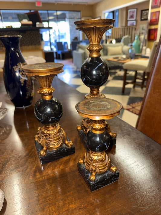 Bombay Company SET of 3 Bronze/Black Marble Candlesticks