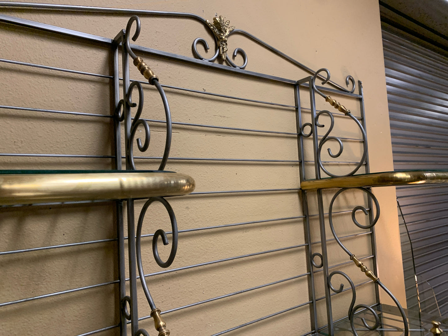 Stamped Paris Two Tone (Silver & Brass) Bakers Rack w/Glass Shelves