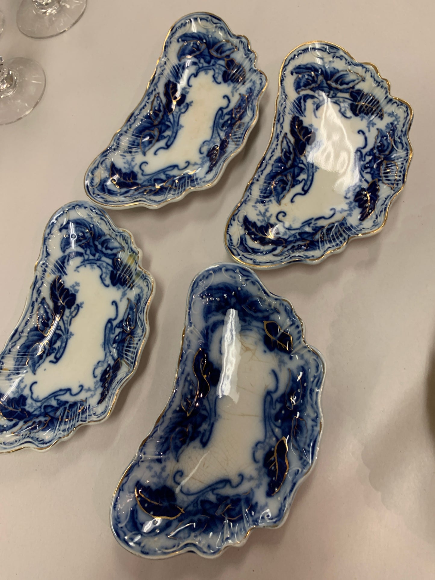 SET of 4 Johnson Brothers Blue & White Bone Dishes